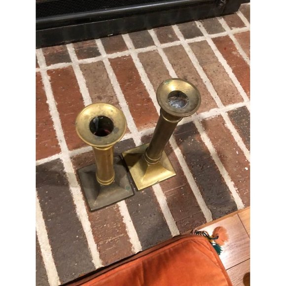 Pair of vintage gold brass candlestick holders 8.75 inches tall each - Picture 3 of 10